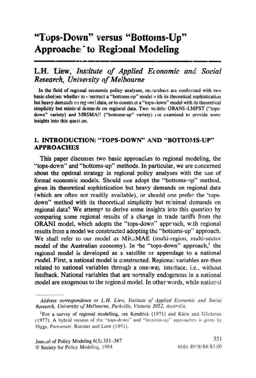 Pdf Tops Down Versus Bottoms Up Approaches To Regional Modeling