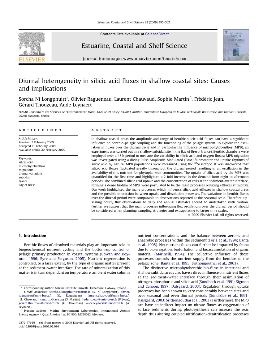 Pdf Diurnal Heterogeneity In Silicic Acid Fluxes In Shallow Coastal Sites Causes And Implications