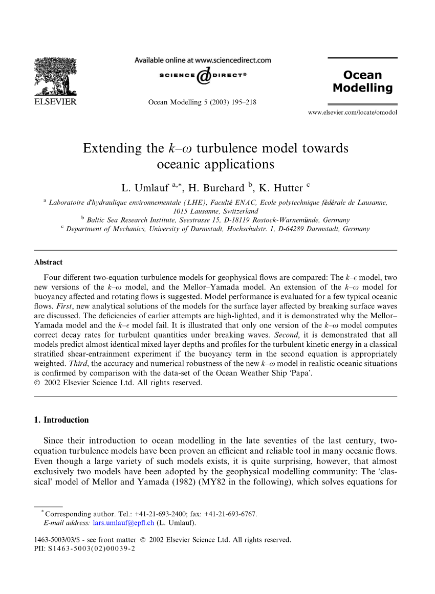 Pdf Extending The K W Turbulence Model Towards Oceanic Applications