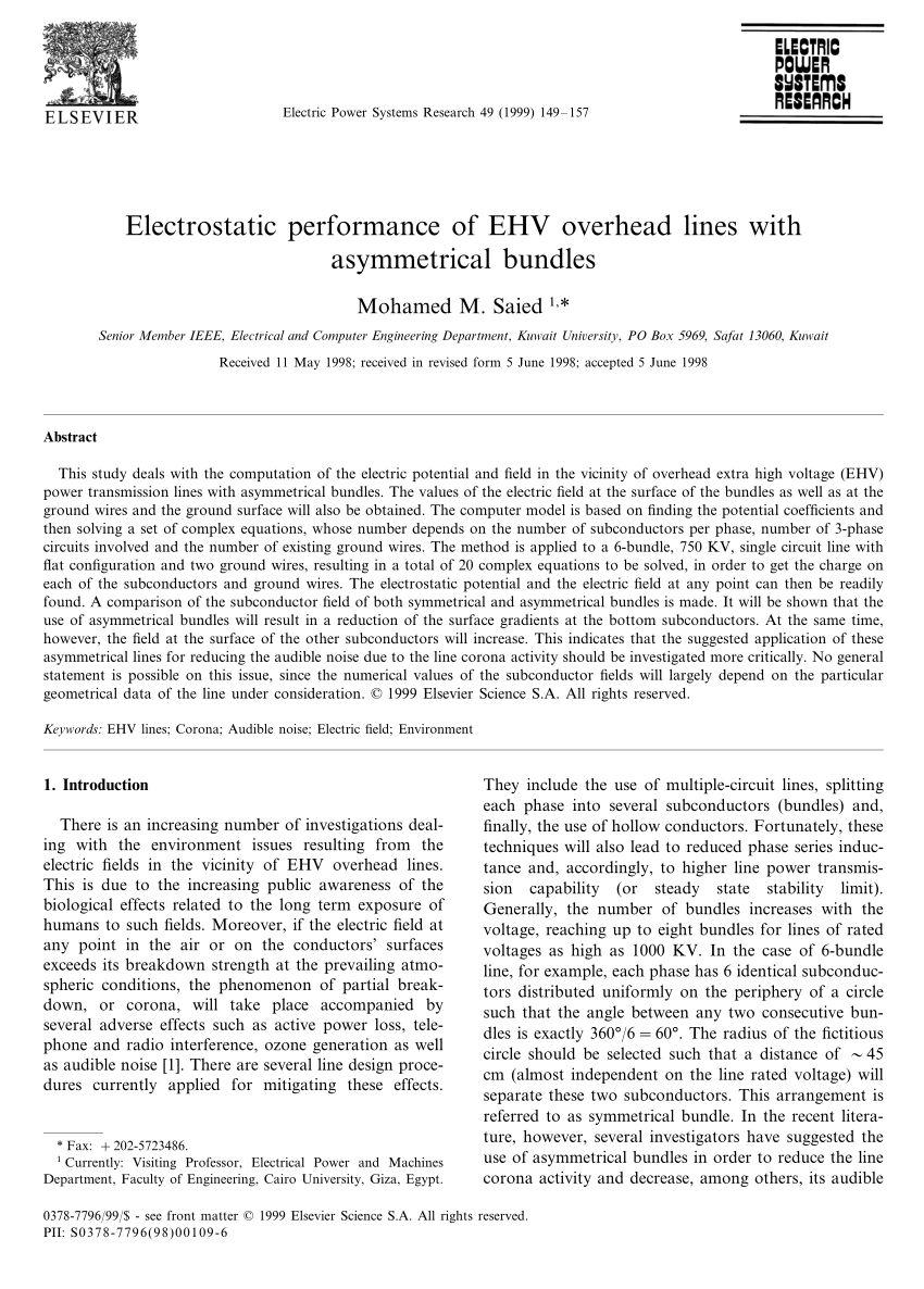 Pdf Electrostatic Performance Of Ehv Overhead Lines With Asymmetrical Bundles