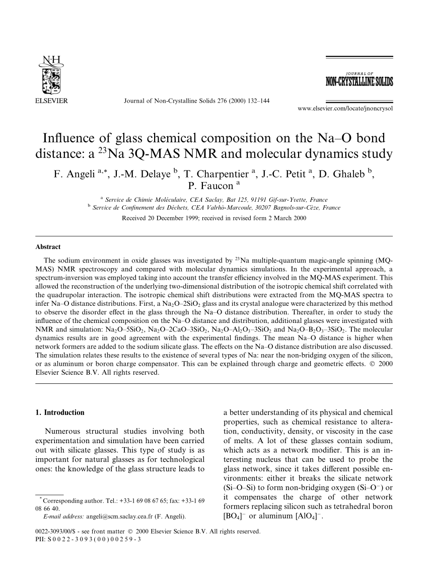 Pdf Influence Of Glass Chemical Composition On The Na O Bond Distance A 23na 3q Mas Nmr And Molecular Dynamics Study