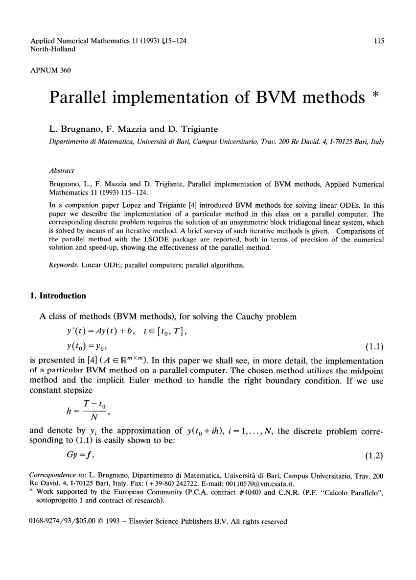 Pdf Parallel Implementation Of Bvm Methods