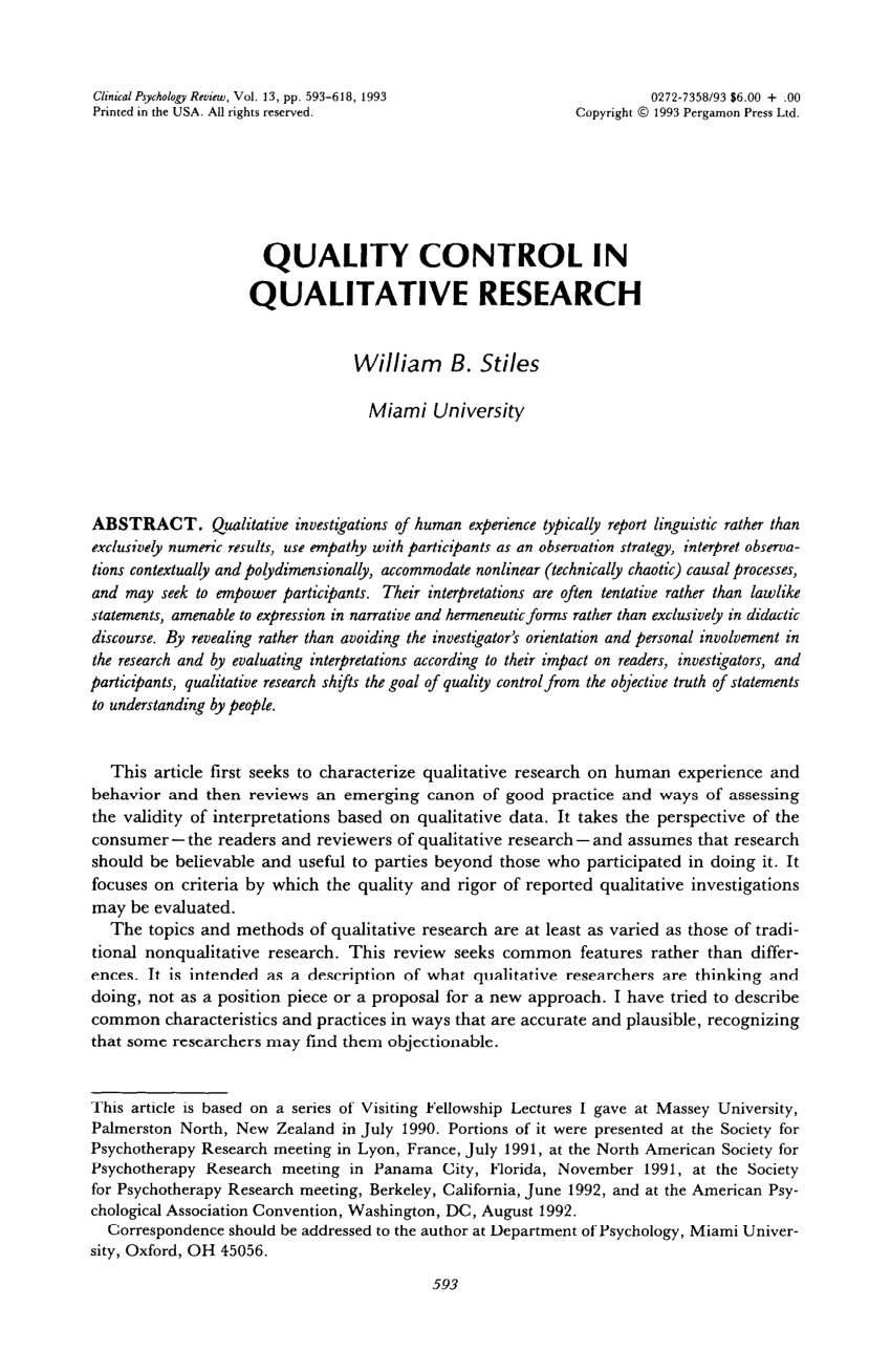 research paper on quality control