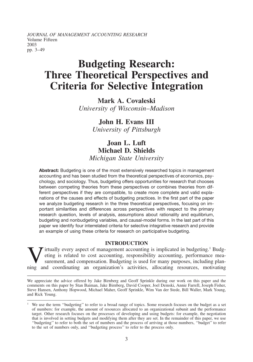 research articles on budgeting