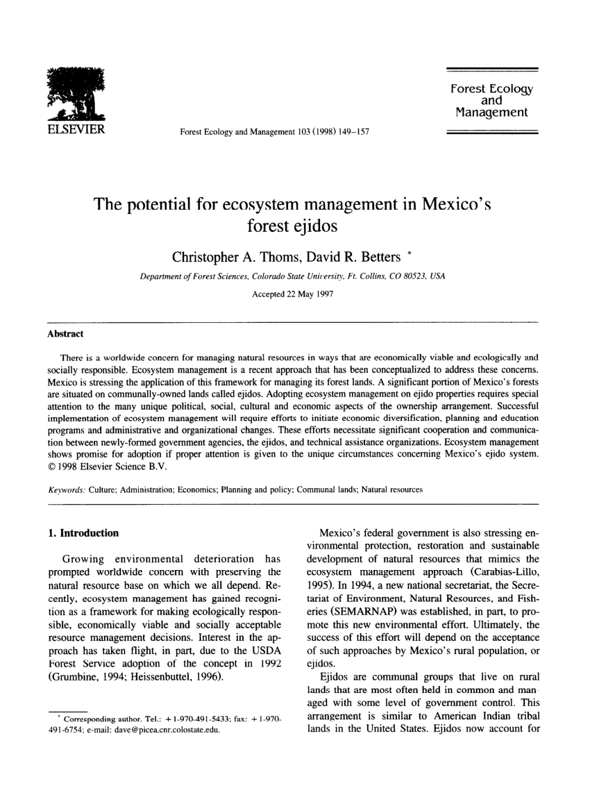 Pdf The Potential For Ecosystem Management In Mexico S Forest Ejidos