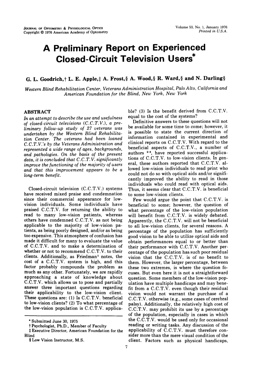 PDF A Preliminary Report on Experienced Closed Circuit Television