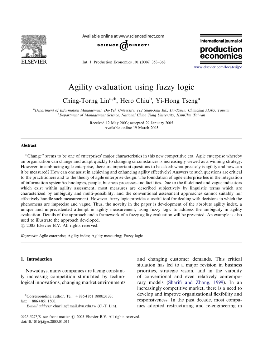 Pdf Agility Evaluation Using Fuzzy Logic