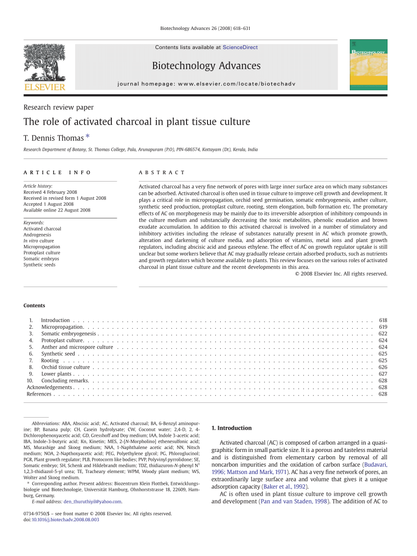 Pdf The Role Of Activated Charcoal In Plant Tissue Culture