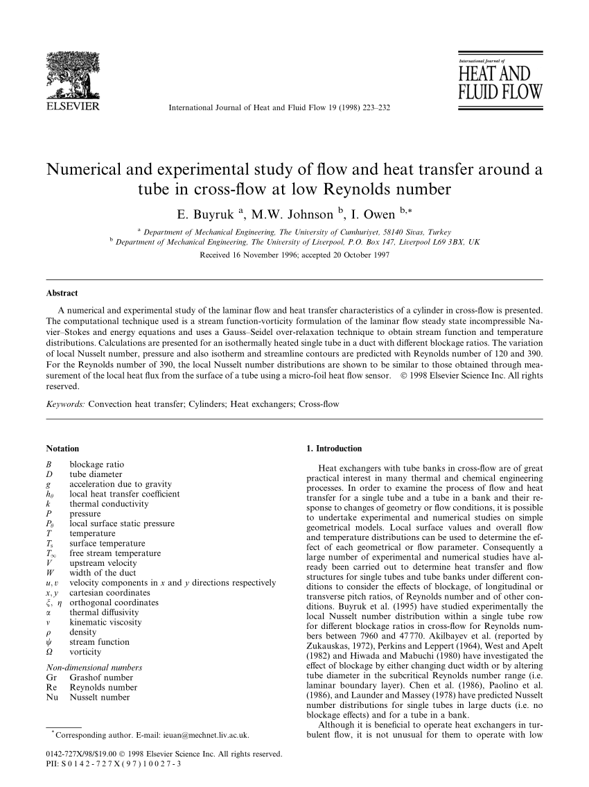 Pdf Numerical And Experimental Study Of Flow And Heat Transfer Around A Tube In Cross Flow At Low Reynolds Number