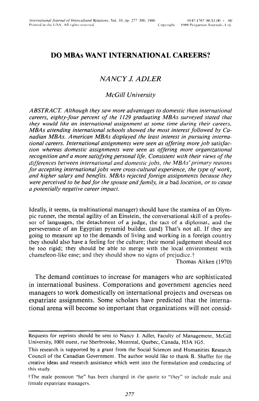 (PDF) Do MBAs want international careers?