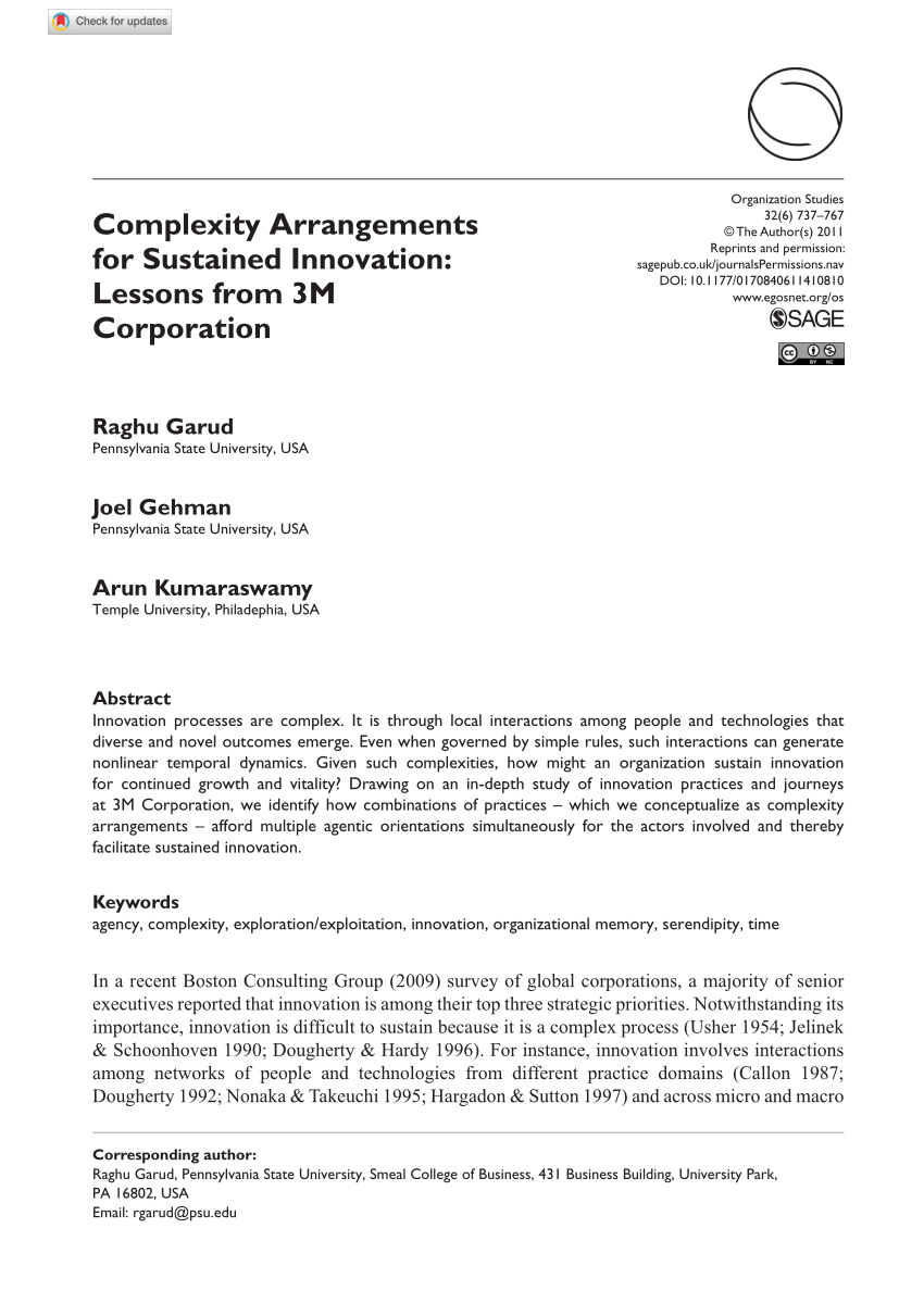 Pdf Complexity Arrangements For Sustained Innovation Lessons From 3m Corporation