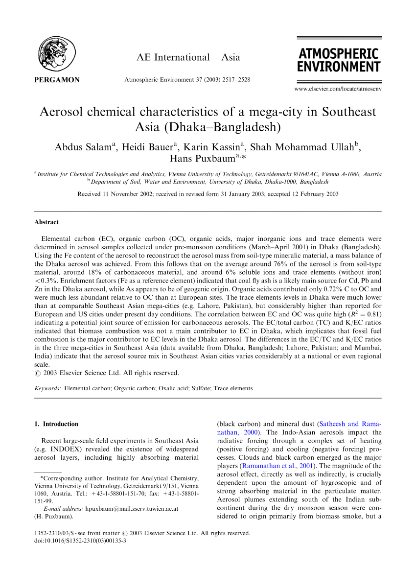 Pdf Aerosol Chemical Characteristics Of A Mega City In - 