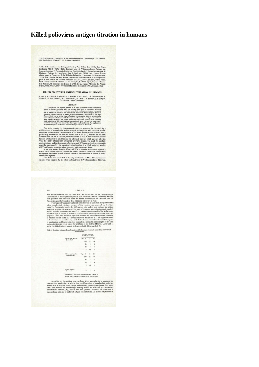 PDF Killed poliovirus antigen titration in humans 