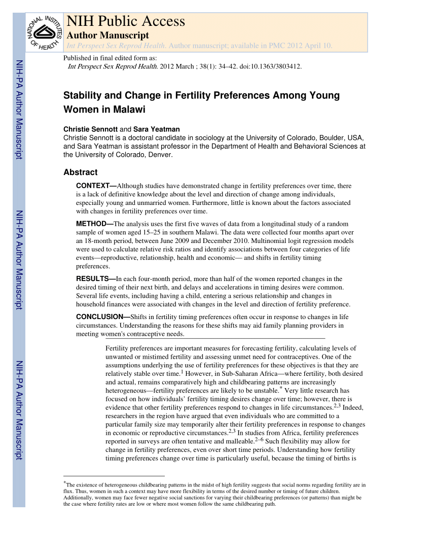 PDF Stability and Change in Fertility Preferences Among Young