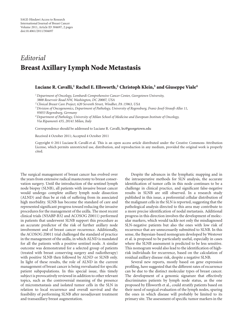 Pdf Breast Axillary Lymph Node Metastasis 