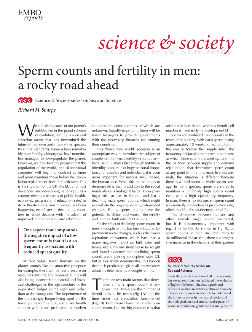 Pdf Sperm Counts And Fertility In Men A Rocky Road Ahead Science And Society Series On Sex And 
