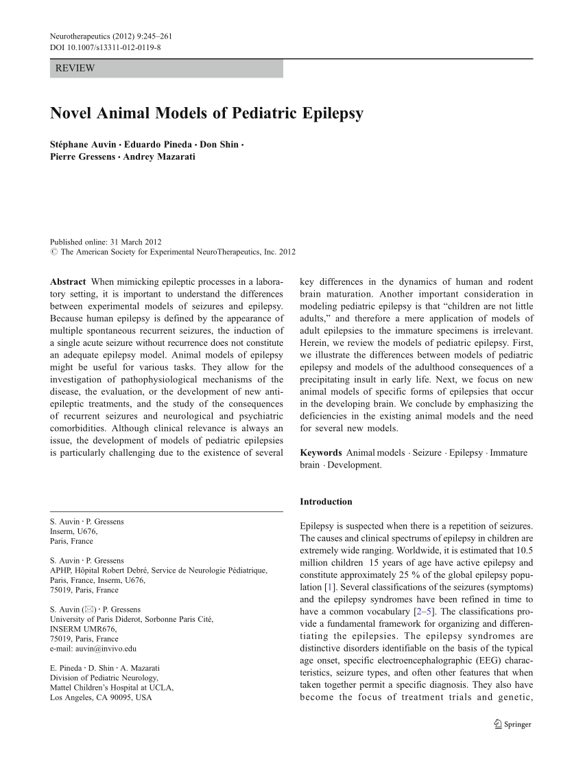 (PDF) Novel Animal Models of Pediatric Epilepsy