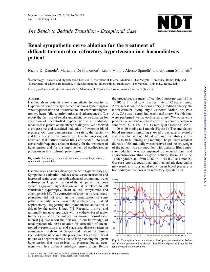 (PDF) Renal sympathetic nerve ablation for the treatment of difficult