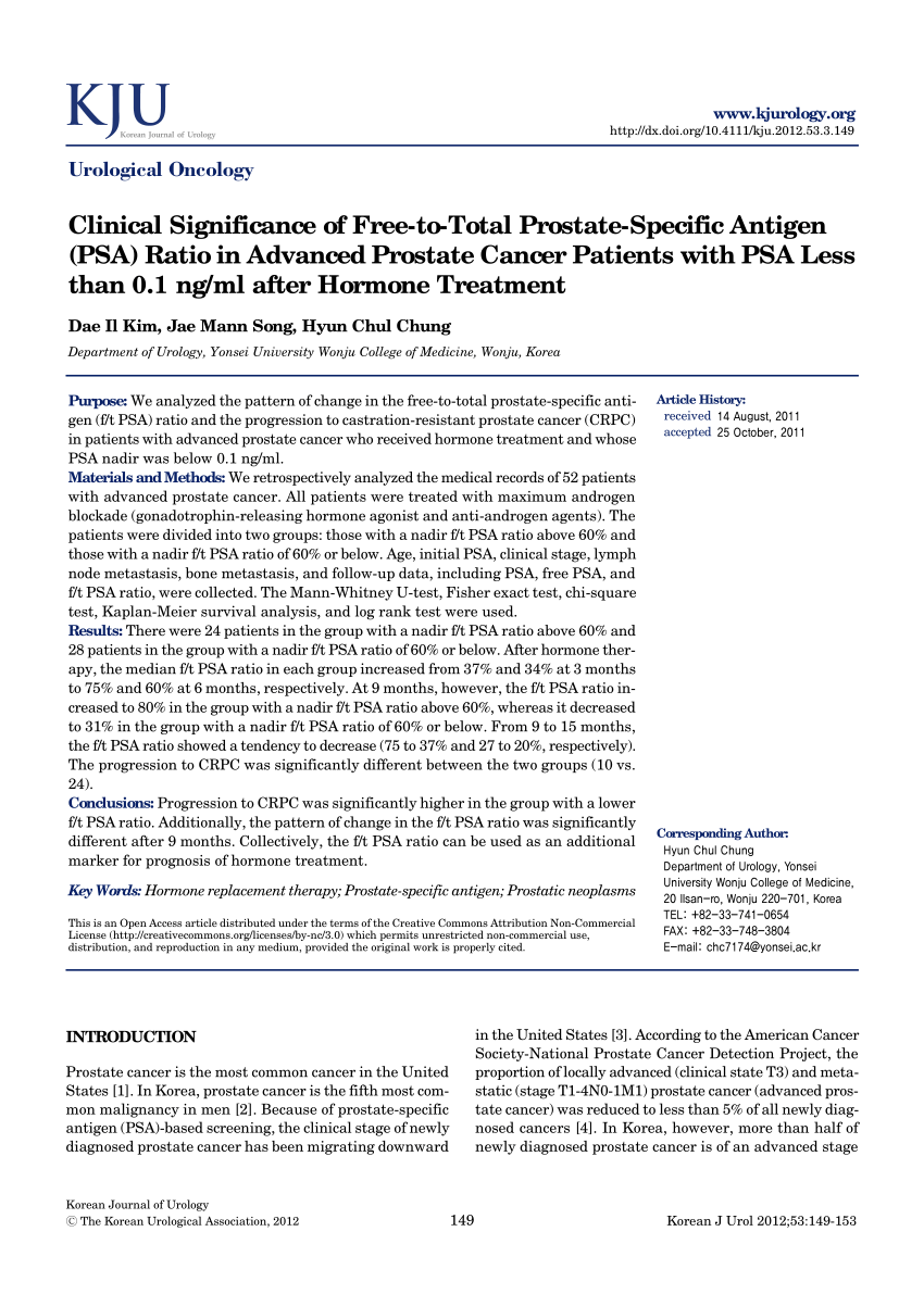 Pdf Clinical Significance Of Free To Total Prostate Specific Antigen Psa Ratio In Advanced 4291