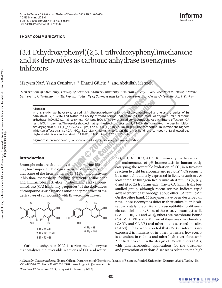 Pdf 3 4 Dihydroxyphenyl 2 3 4 Trihydroxyphenyl Methanone And Its Derivatives As Carbonic
