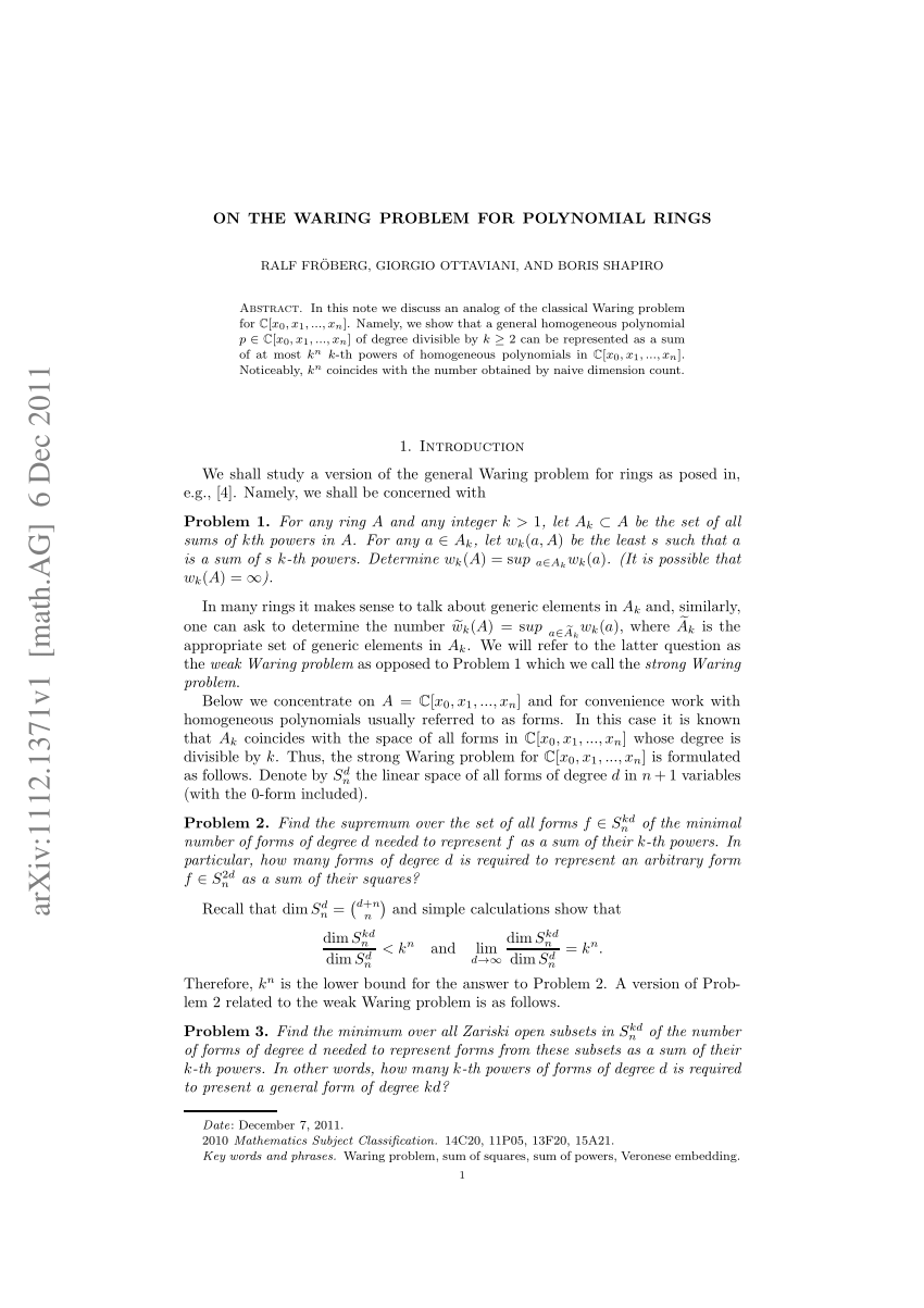 PDF) Sums of four squares and Waring's Problem