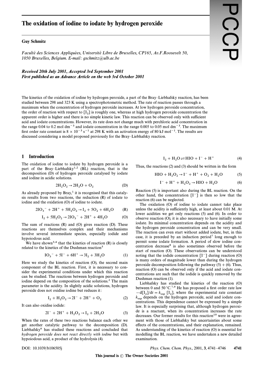 Pdf The Oxidation Of Iodine To Iodate By Hydrogen Peroxide