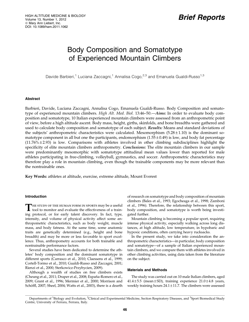 PDF) Body Composition and Somatotype of Experienced Mountain Climbers