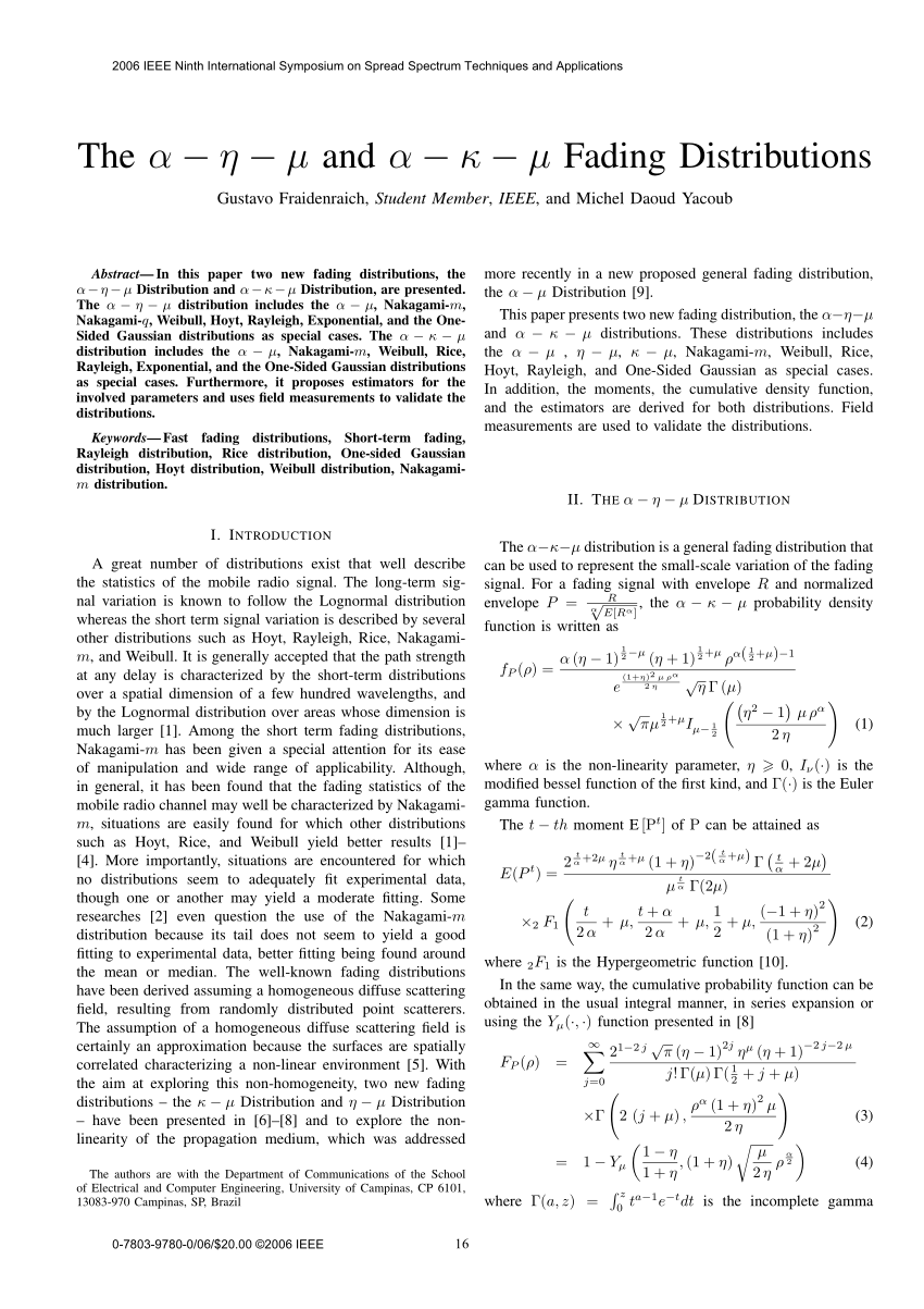Pdf The A H M And A K M Fading Distributions