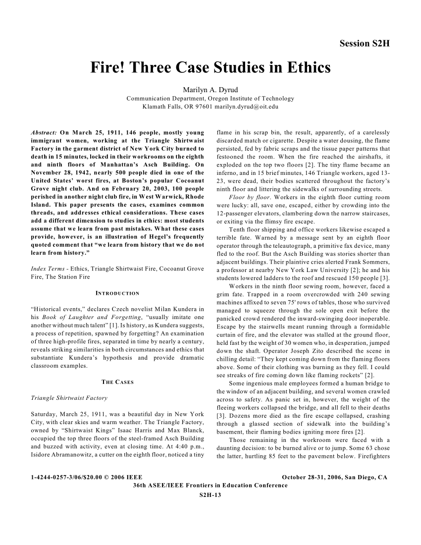 Pdf Fire Three Case Studies In Ethics