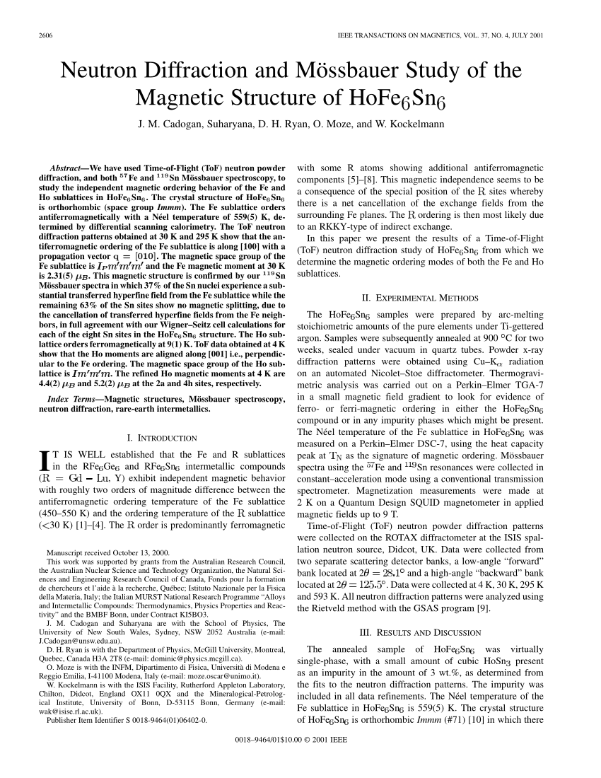 Pdf Neutron Diffraction And Mossbauer Study Of The Magnetic Structure Of Hofe6sn6
