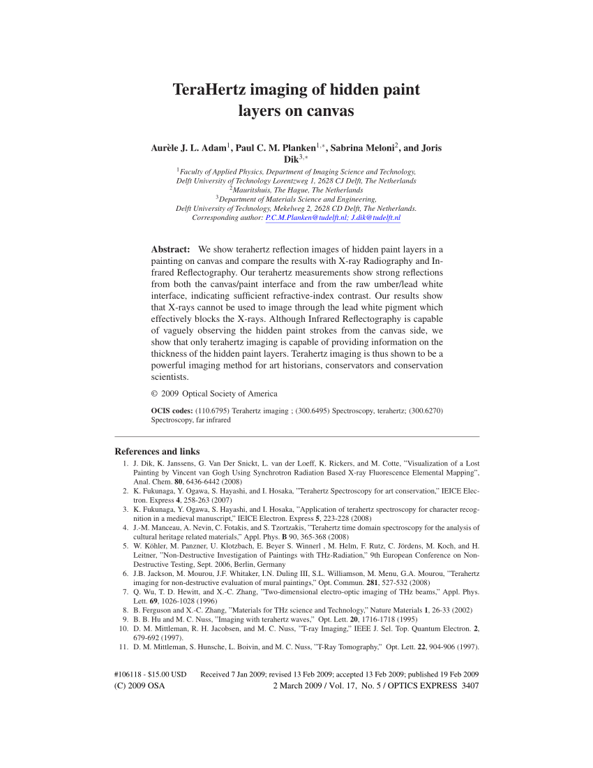 PDF) TeraHertz imaging of hidden paint layers on canvas