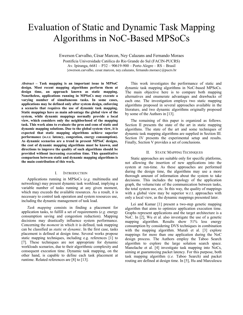 (PDF) Evaluation of Static and Dynamic Task Mapping Algorithms in NoC