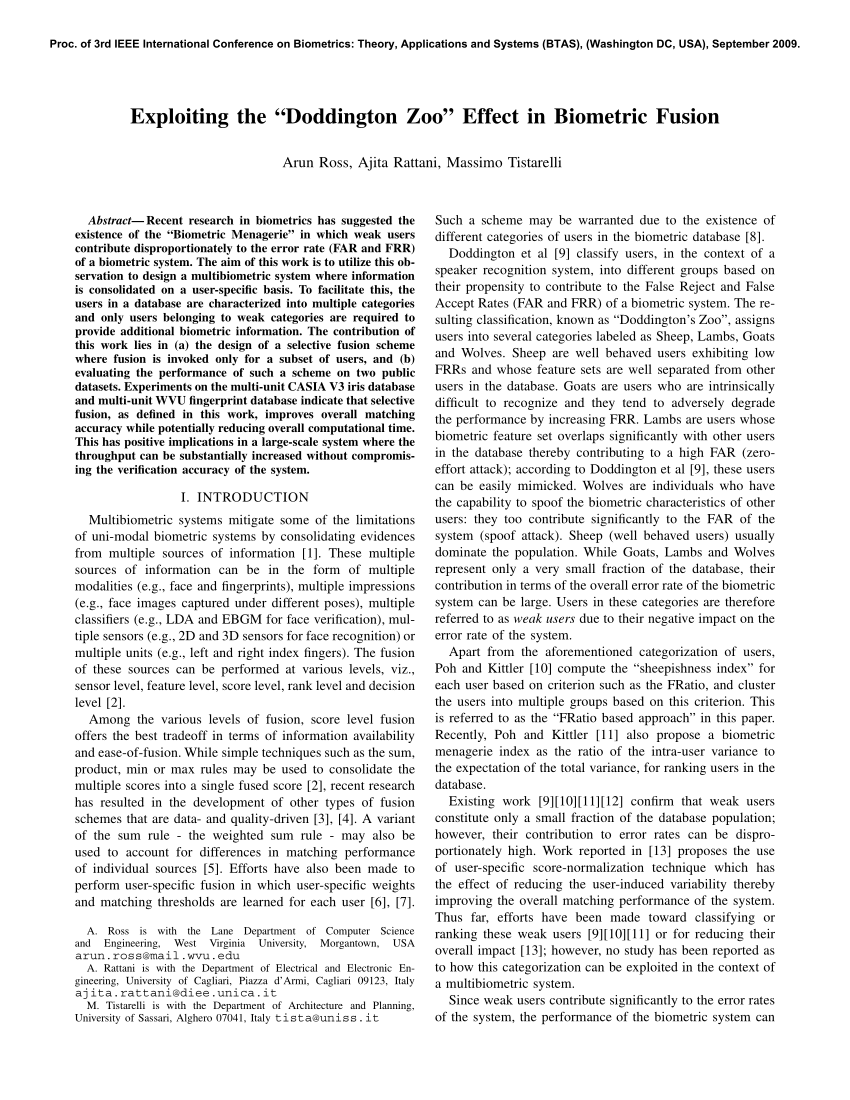 Pdf Exploiting The Doddington Zoo Effect In Biometric Fusion