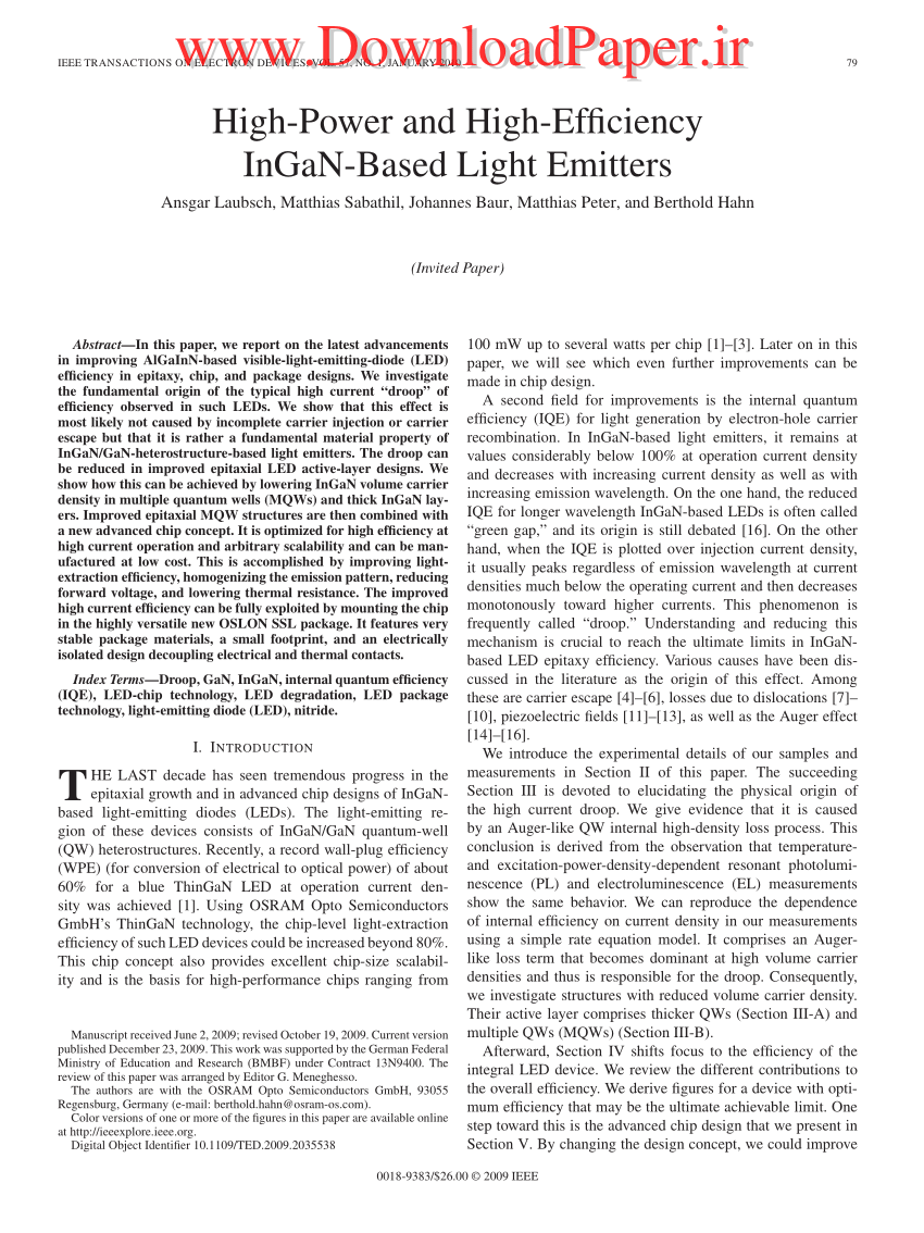 PDF) High-power and high-efficiency InGaN-based light emitters. IEEE Trans.  Electron Dev. 57, 79-87