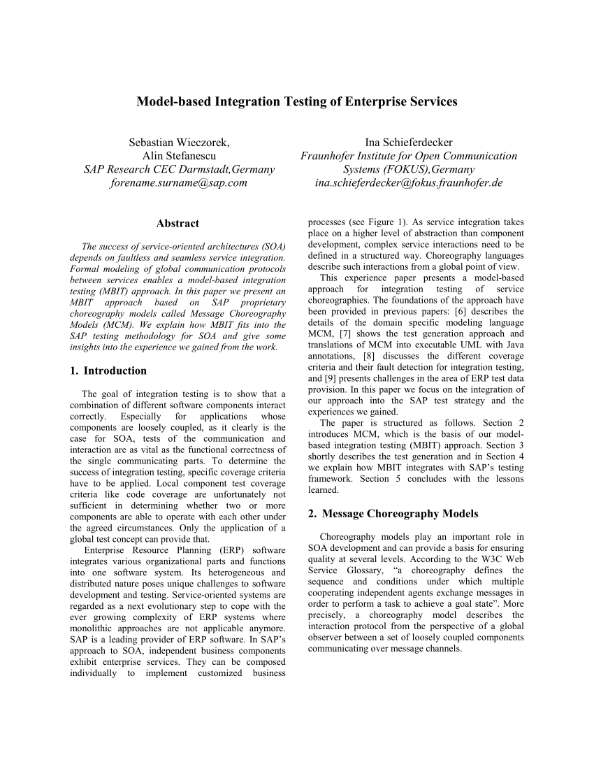 Pdf Model Based Integration Testing Of Enterprise Services