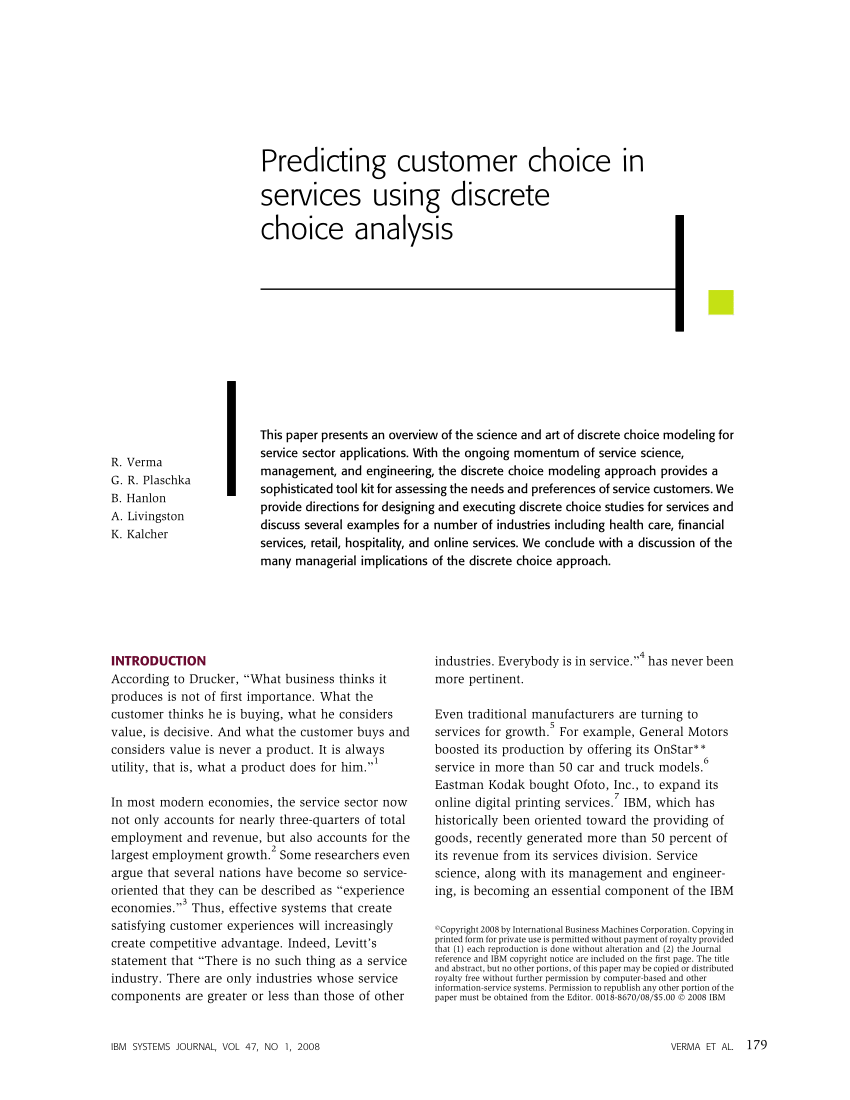 Pdf Predicting Customer Choice In Services Using Discrete Choice