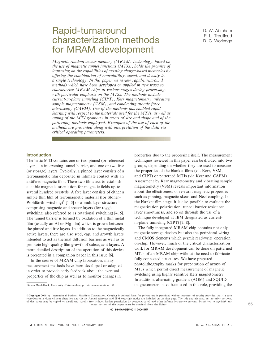 (PDF) Rapid-turnaround characterization methods for MRAM development