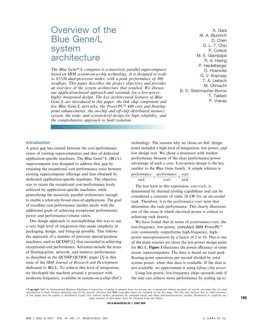 Pdf Overview Of The Blue Gene L System Architecture