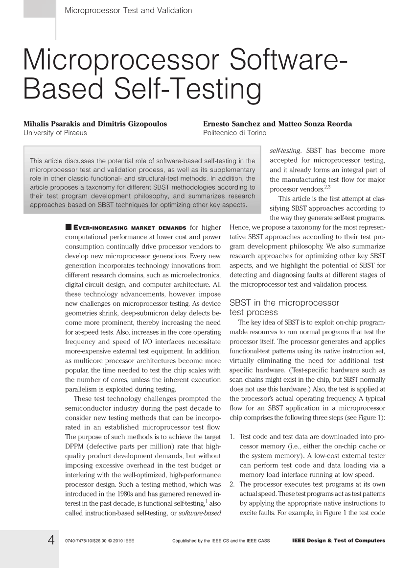 PDF Microprocessor Software Based Self Testing