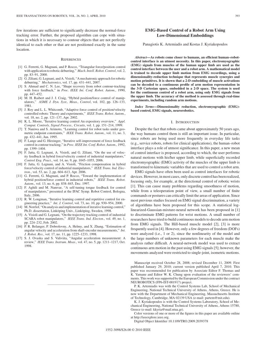 Ieee papers best sale on robotic arm