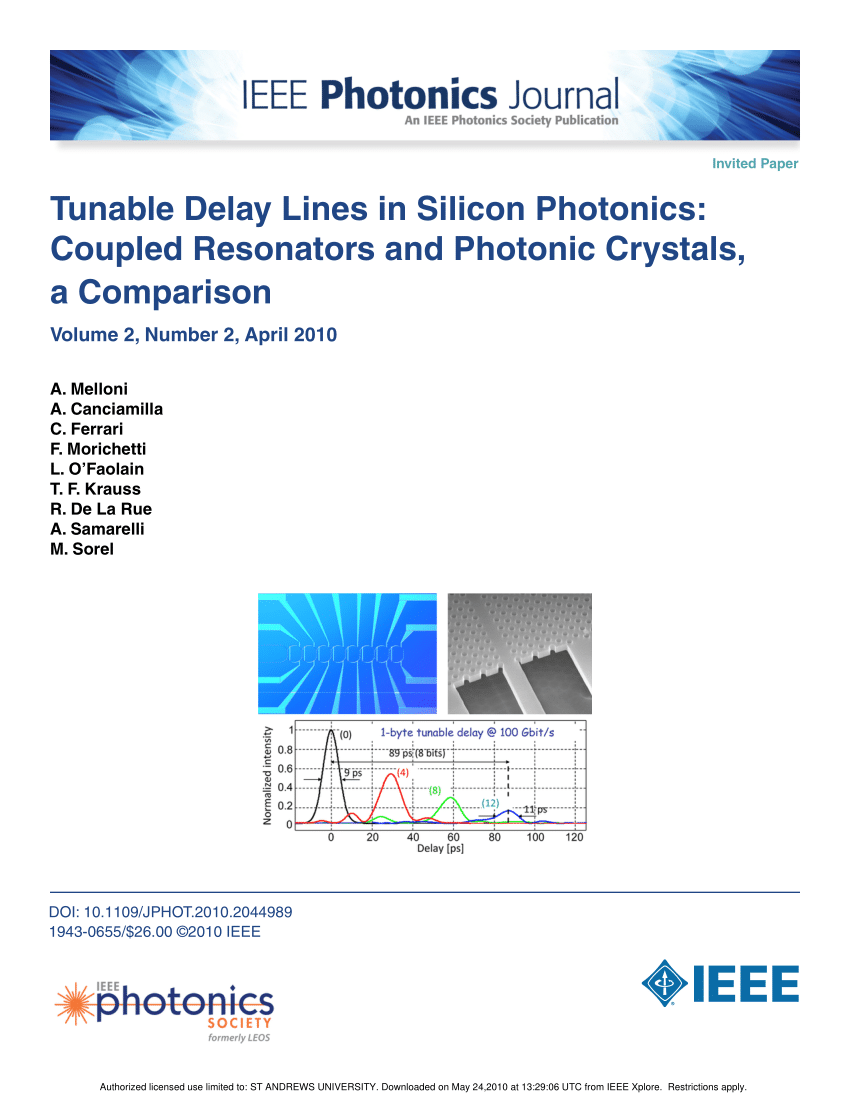 Pdf Tunable Delay Lines In Silicon Photonics Coupled Resonators And Photonic Crystals A Comparison