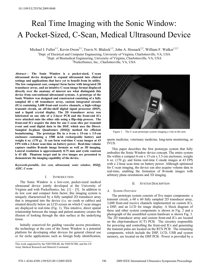 Pdf Real Time Imaging With The Sonic Window A Pocket Sized C Scan Medical Ultrasound Device