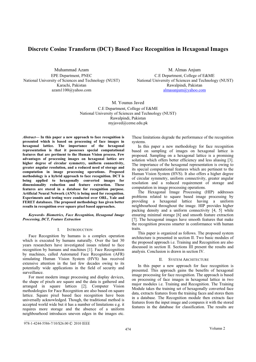 Pdf Discrete Cosine Transform Dct Based Face Recognition - 