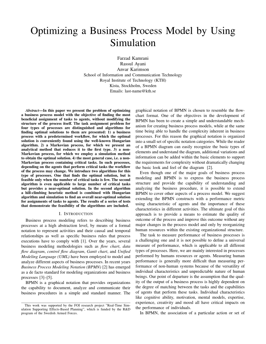 (PDF) Optimizing A Business Process Model By Using Simulation