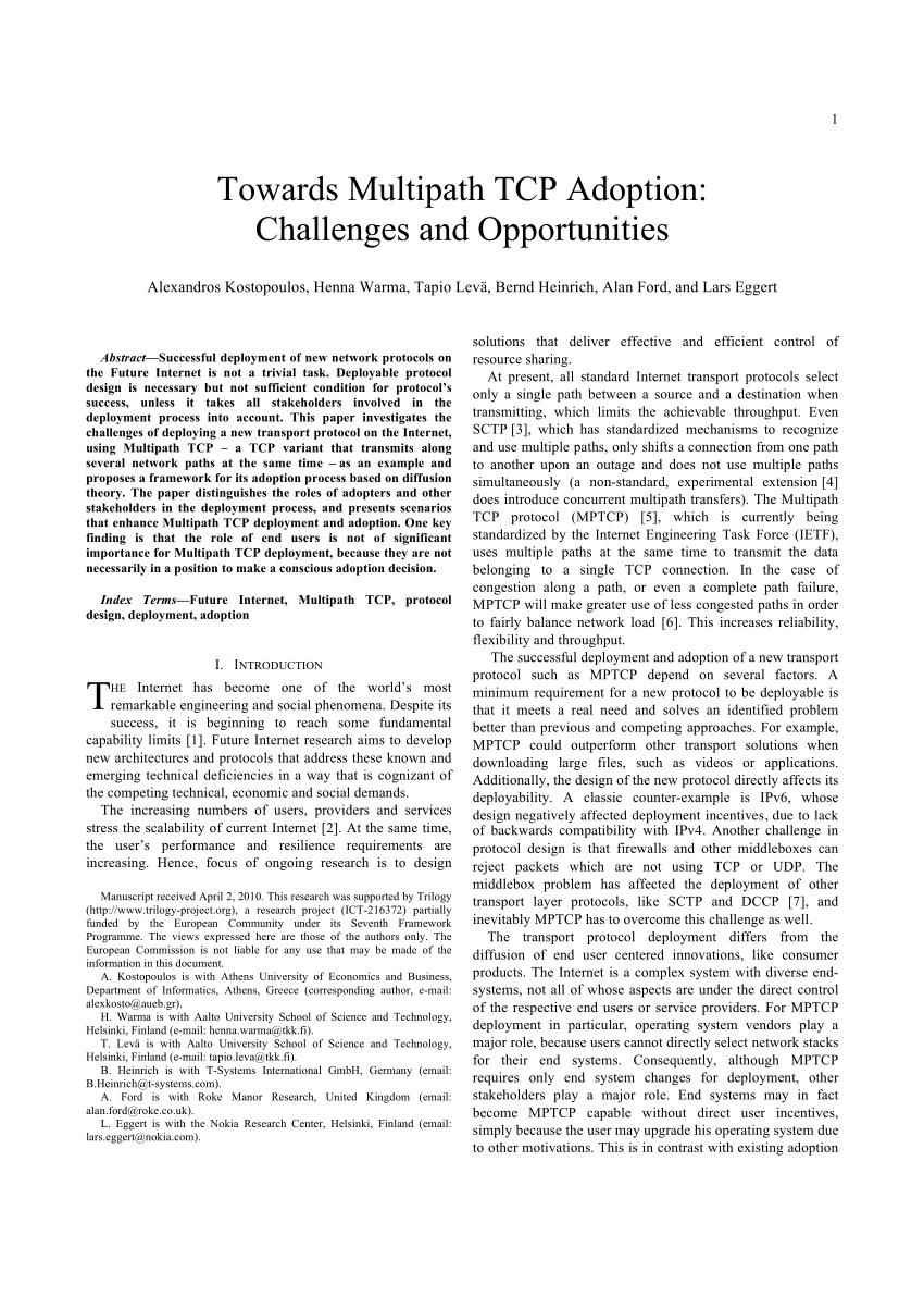 PDF) Towards Multipath TCP Adoption: Challenges and Opportunities