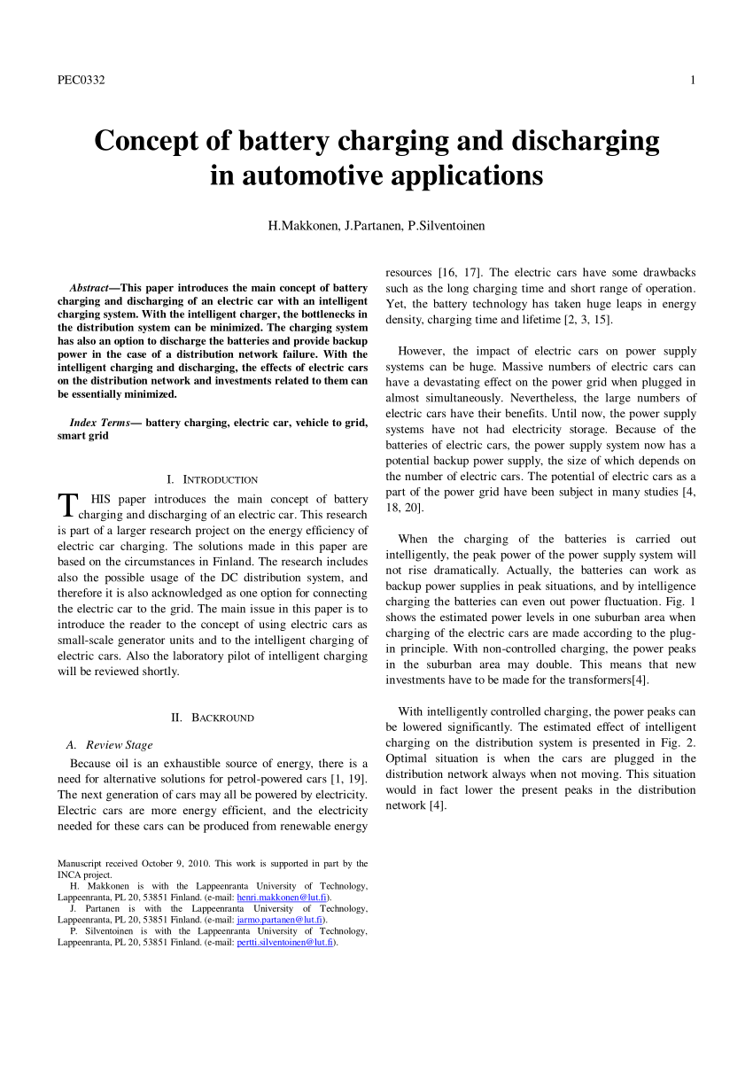 Pdf Concept Of Battery Charging And Discharging In Automotive Applications