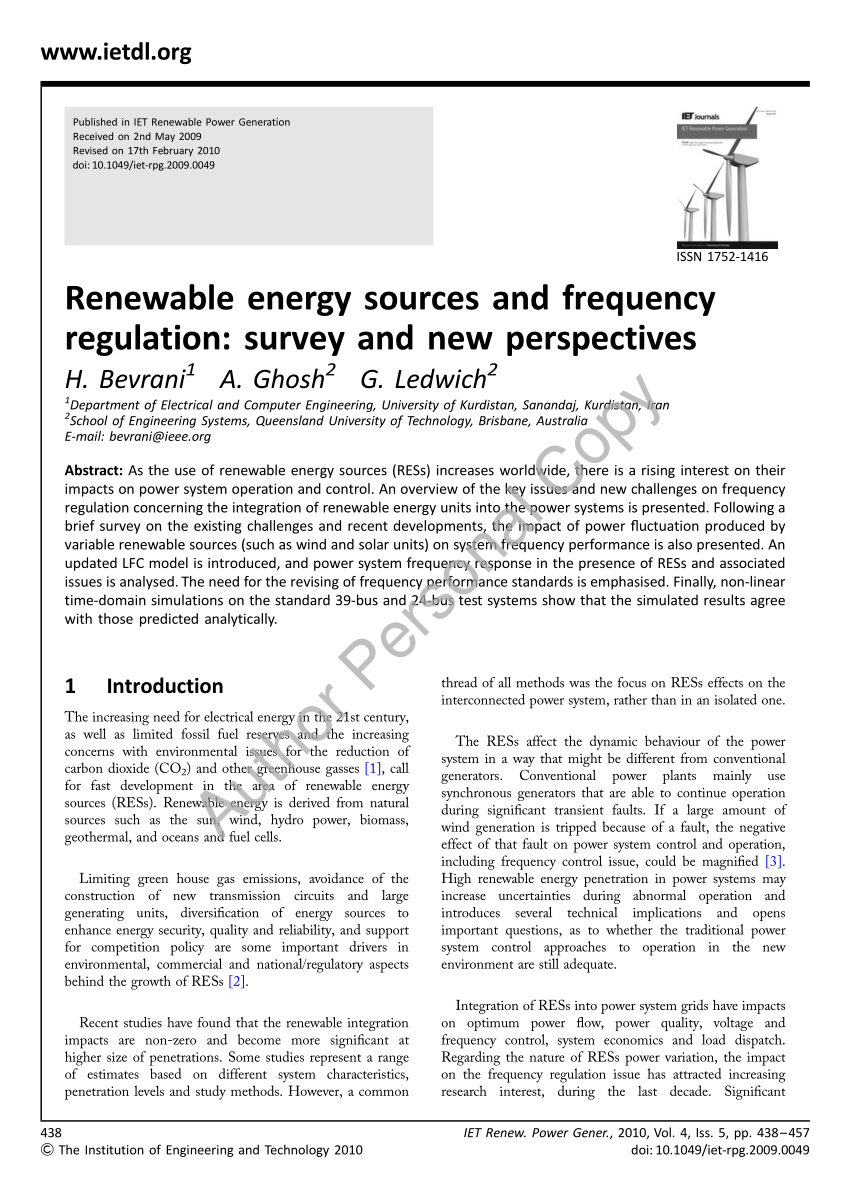 PDF) Renewable energy sources and frequency regulation: Survey and ...