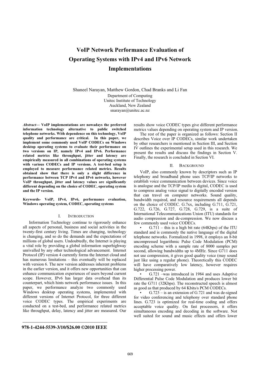 Pdf Voip Network Performance Evaluation Of Operating - 