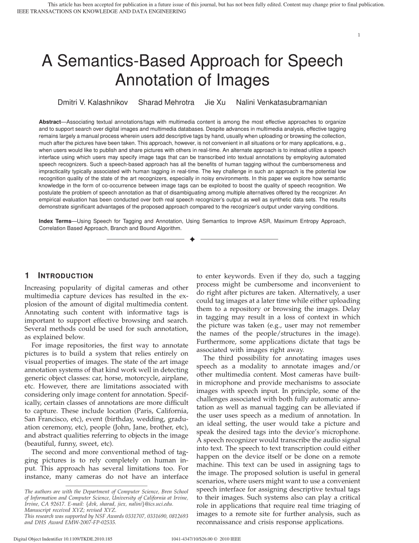 Pdf A Semantics Based Approach For Speech Annotation Of Images