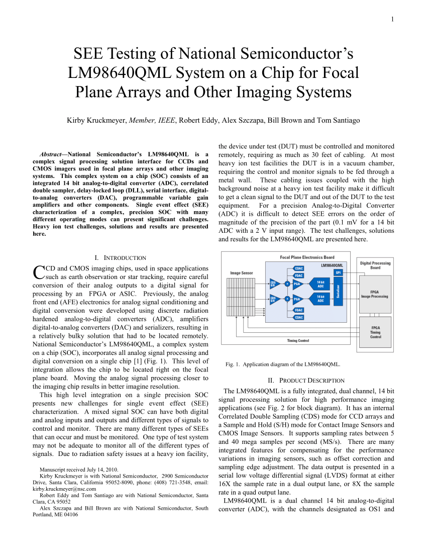 Pdf See Testing Of National Semiconductor S Lmqml System On A Chip For Focal Plane Arrays And Other Imaging Systems